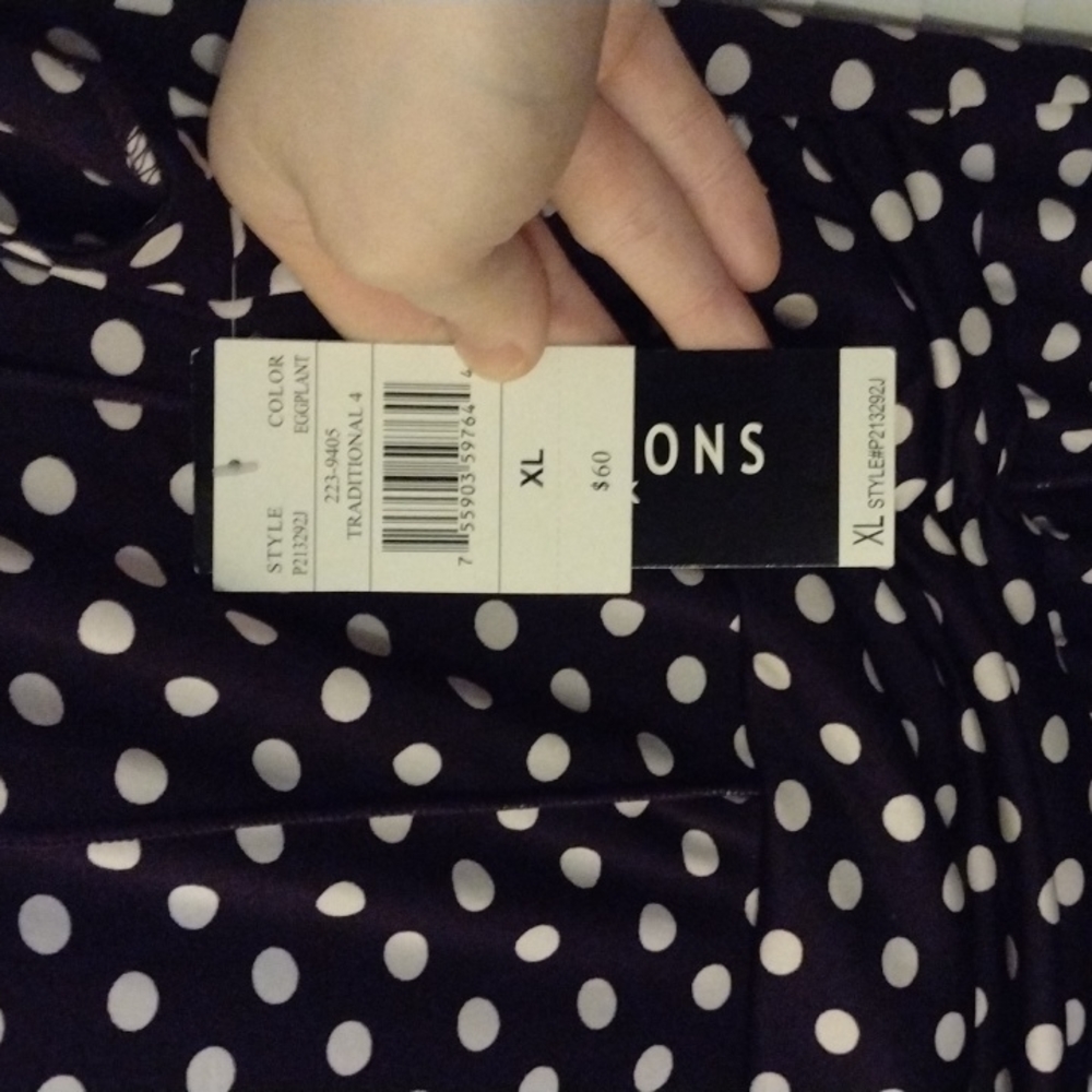 NWT Perceptions New York eggplant polkadot dress